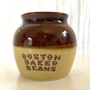 Boston Baked Beans Small 3in Glass Crock Pot Vintage made in Japan Pottery